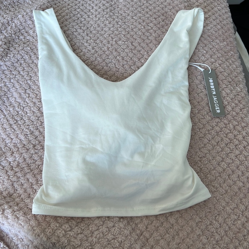 NWT Adorable White V Neck Tank with Criss Cross Open Back